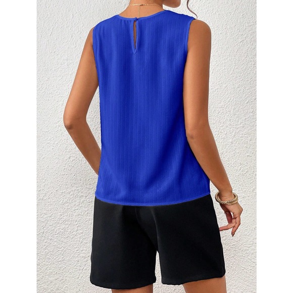 minimalist business casual Keyhole Neckline Sleeveless Blouse white - Picture 4 of 11